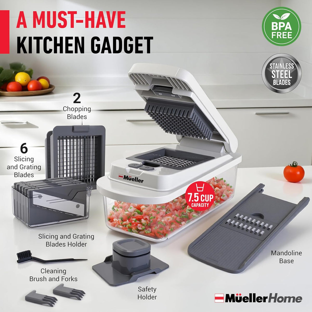 MUELLER HOME Pro-Series 10-in-1 Stainless Steel Multi Vegetable Chopper