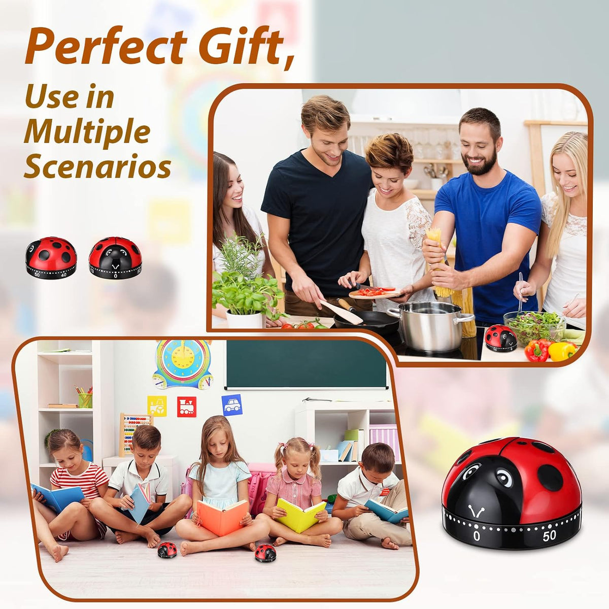 Kanayu 4 Pcs Ladybug Kitchen Timer for Kid Mechanical Egg Timer for Cooking