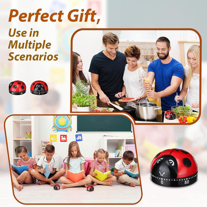 Kanayu 4 Pcs Ladybug Kitchen Timer for Kid Mechanical Egg Timer for Cooking