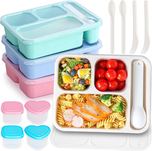 TOUWMX 36OZ Bento Box for Kids Lunchable Container with Utensils & Dressing Container, Reusable 4 Compartments Meal Prep Containers Bento Lunch Box Snackle Box Container 4 Pack Snack Containers