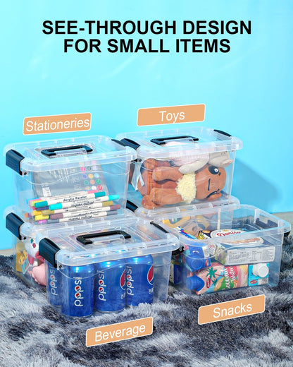 EOENVIVS Plastic Storage Bins with Lids 6 Packs, 7 Quart Storage Organizer Bins with Buckle-Up Latches and Handle, Stackable Storage Containers for Home Pantry Office Classroom Organization, Clear