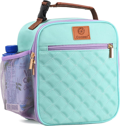 Genteen Kids Lunch Box, Lunch bag for Girls Teen,Insulated Soft Mini Cooler with Bottle Holder, Lightweight Reusable East-Clean LunchBox Back to School-Purple