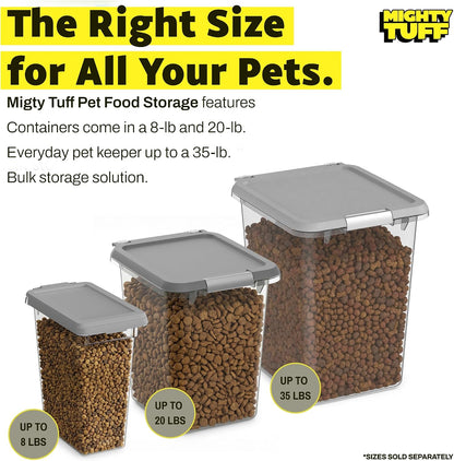 Mighty Tuff 20 lb Dog Food Container, Cat Food Storage Bin Airtight with Stainless Steel Latch, Clear Plastic Pet Container with Lid for Kitchen Pantry Organization
