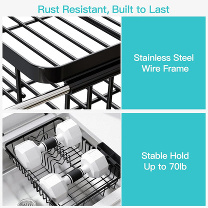 JASIWAY Dish Drying Rack in Sink, Dish Drainer with Cup and Utensil Holder