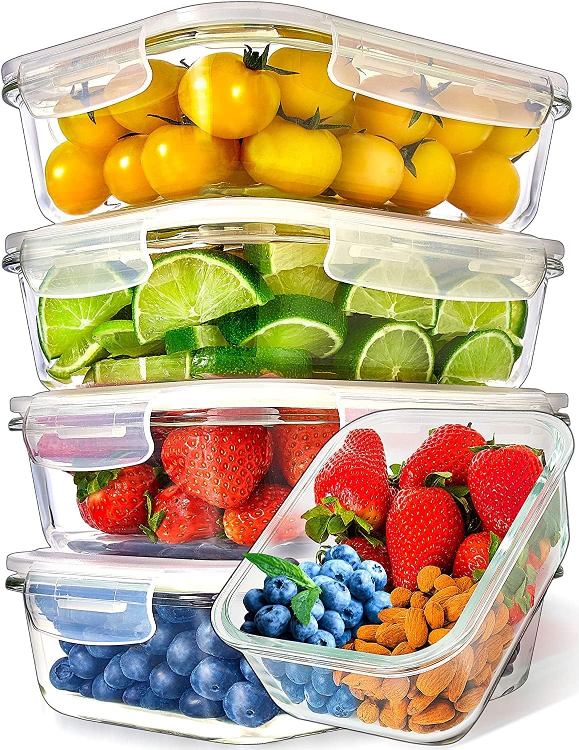PrepNaturals 5 Pack 30 Oz Glass Meal Prep Containers - Dishwasher Microwave Freezer Oven Safe - Glass Storage Containers with Lids (Multi-Compartment)