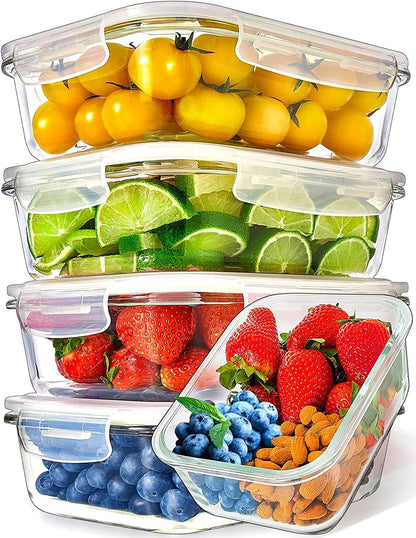 PrepNaturals 5 Pack 30 Oz Glass Meal Prep Containers - Dishwasher Microwave Freezer Oven Safe - Glass Storage Containers with Lids (Multi-Compartment)