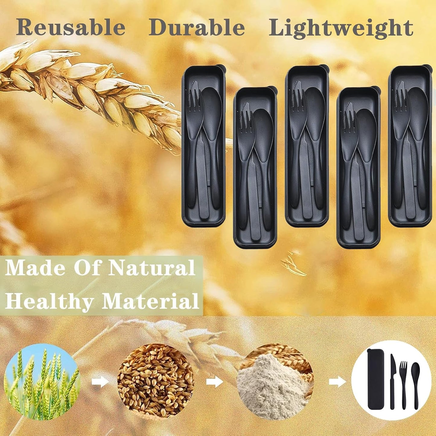 Reusable Travel Utensils Set with Case, 2 Sets Wheat Straw Portable Plastic Fork Spoons Knife Cutlery, Camping Eco-Friendly BPA Free Tableware for Kids Adults Work Picnic or Daily Use (Pink)