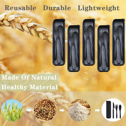 Reusable Travel Utensils Set with Case, 2 Sets Wheat Straw Portable Plastic Fork Spoons Knife Cutlery, Camping Eco-Friendly BPA Free Tableware for Kids Adults Work Picnic or Daily Use (Pink)