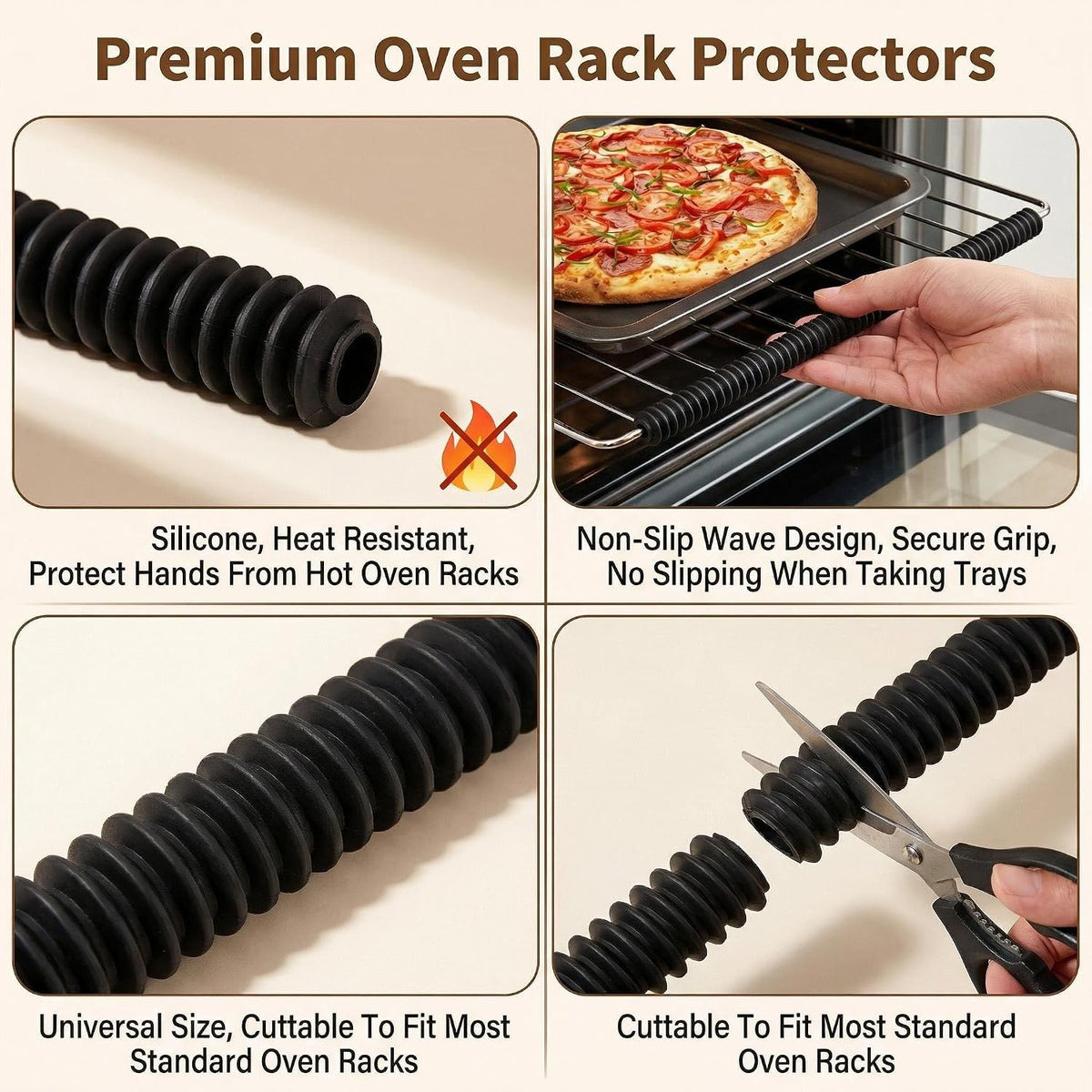 ericotry 4Pcs Oven Rack Edge Covers, Silicone Heat Guard 14 Inch