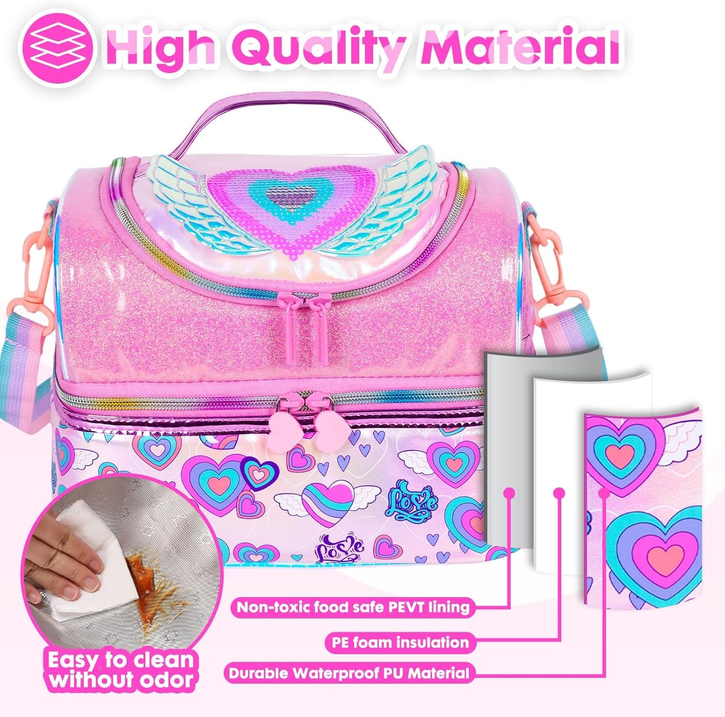 Kids Double Decker Cooler Insulated Lunch Bag, Back to School Large Meal Tote for Boys, Girls, Men, Women, with Adjustable Strap, Soccer