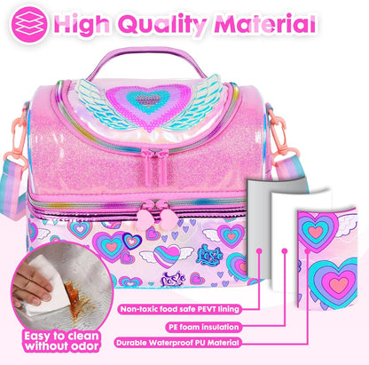 Kids Double Decker Cooler Insulated Lunch Bag, Back to School Large Meal Tote for Boys, Girls, Men, Women, with Adjustable Strap, Soccer