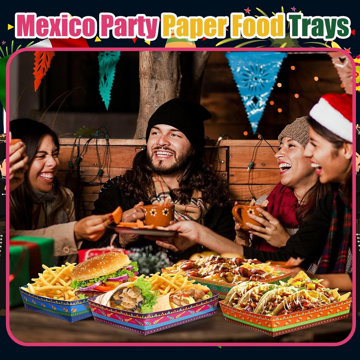 Harloon 36 Pack Mexican Nacho Trays 5 lb Extra Large Mexican Paper Food Trays Fiesta Disposable Cardboard Serving Boats for Cinco De Mayo Taco Fries Snacks Birthday Party Supplies(Floral)