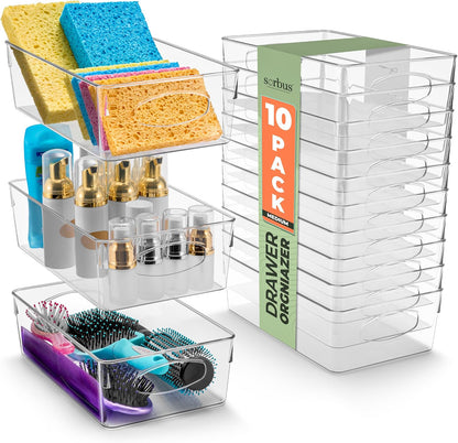 Sorbus XL Clear Plastic Storage Bins for Shelves, Clothes, with Handle - Clear Storage Bins, Drawer, Shelf, Closet, Pantry, Fridge, Freezer Organizer Bins, Closet Organizers and Storage (10 pack)