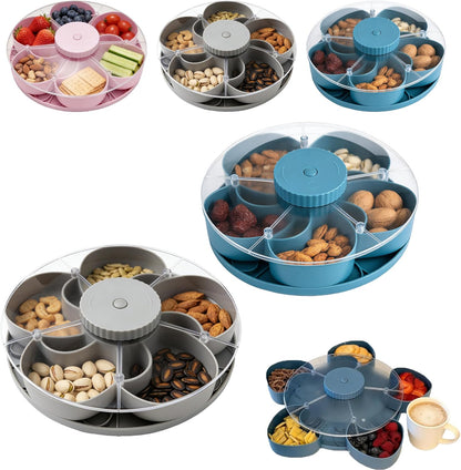 Divided Serving Tray that Spins – Perfect for Snacks, Dips & Party Appetizers with Lid, 5-Compartment Lazy Susan Organizer, Portable Veggie Platter for Party|Travel|Picnic (Blue)