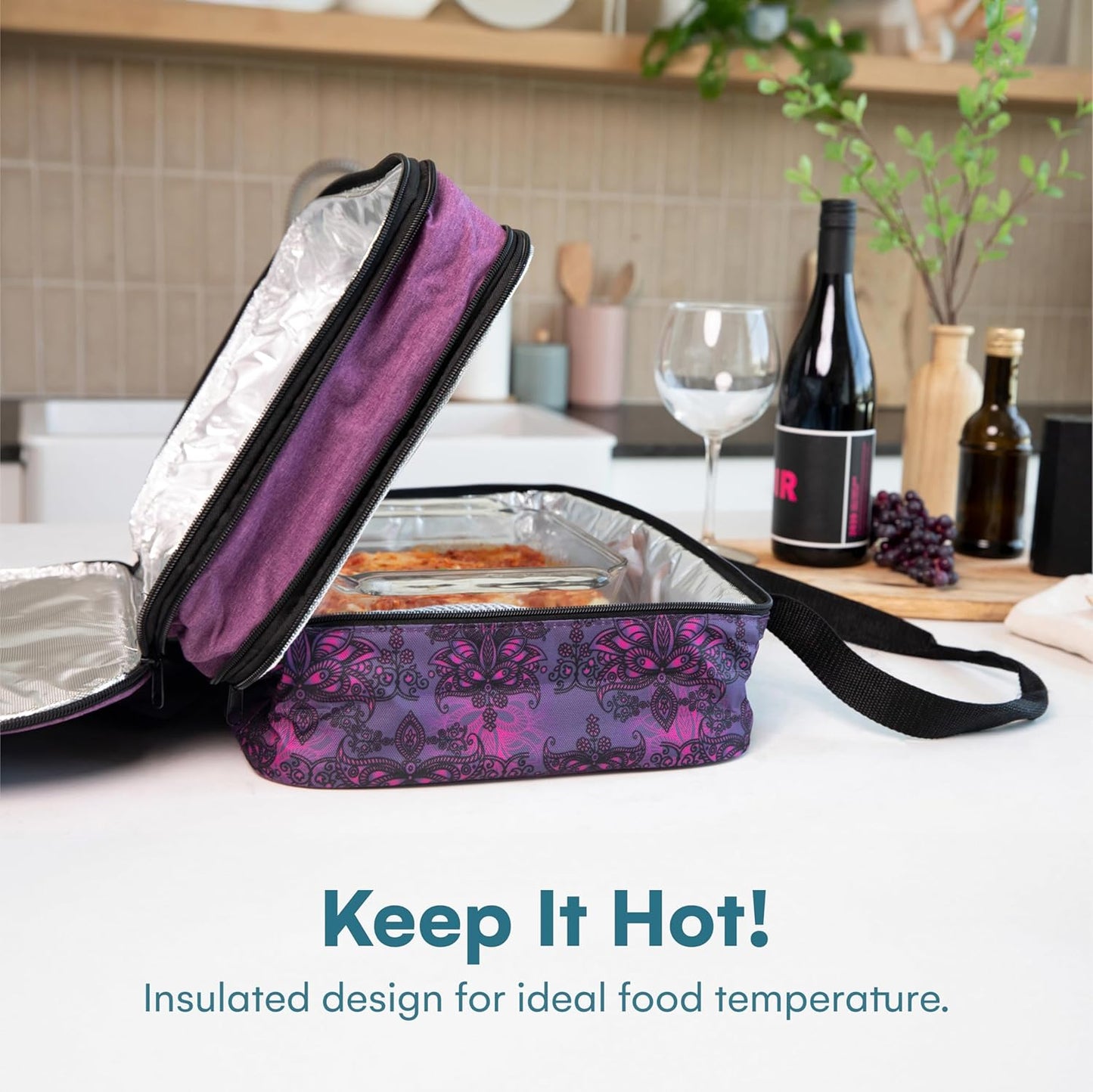 VP Home Large Casserole Carrier - Double Compartment Insulated Bag for Hot or Cold Food - Cupcake Carrier - Insulated Tote Bag with Lid for Travel Parties or Food Transport Containers - Heather Gray