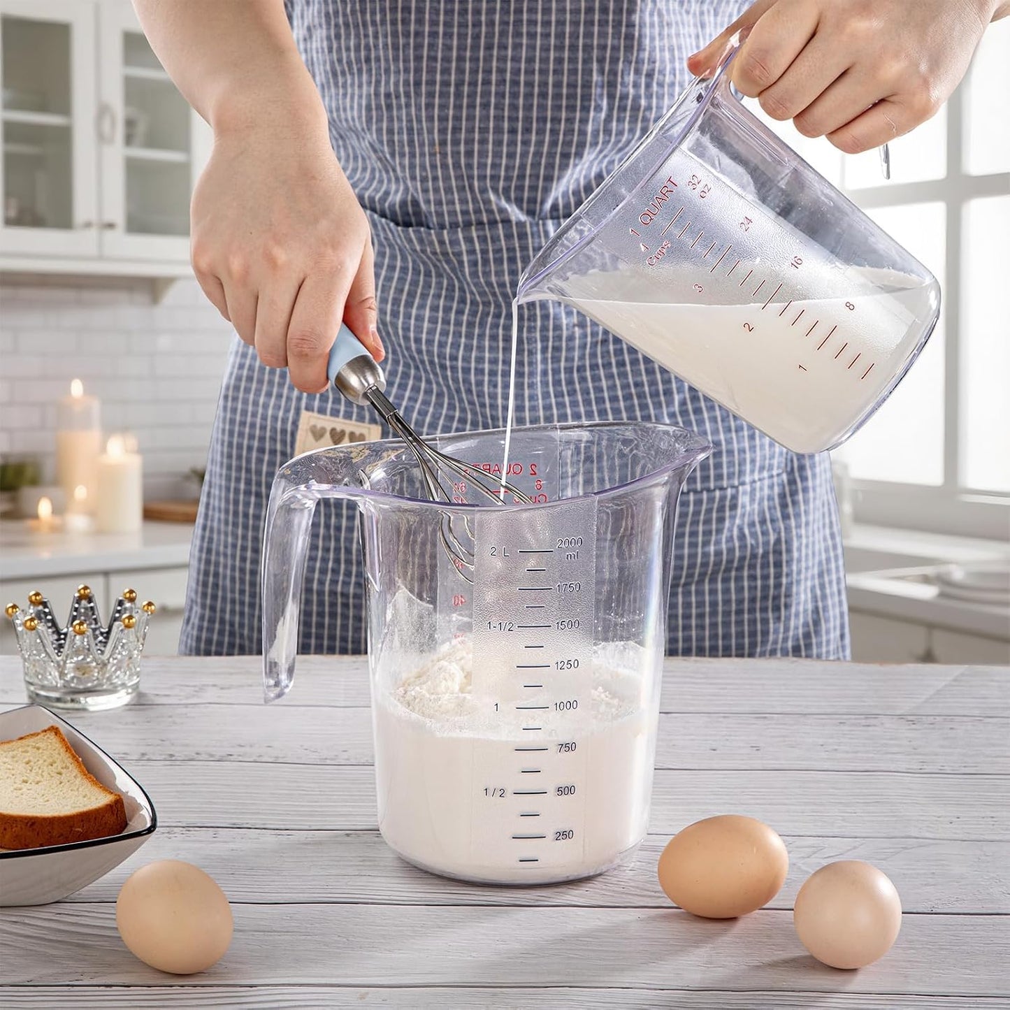 DaYammi Measuring Cups 3-Piece, Unbreakable Food-Grade Plastic Measuring Cup for Dishwasher, 1/2/4-Cup Nesting Liquid Measuring Cups for Prepping, Baking, Cooking, Readable Markings, Clear