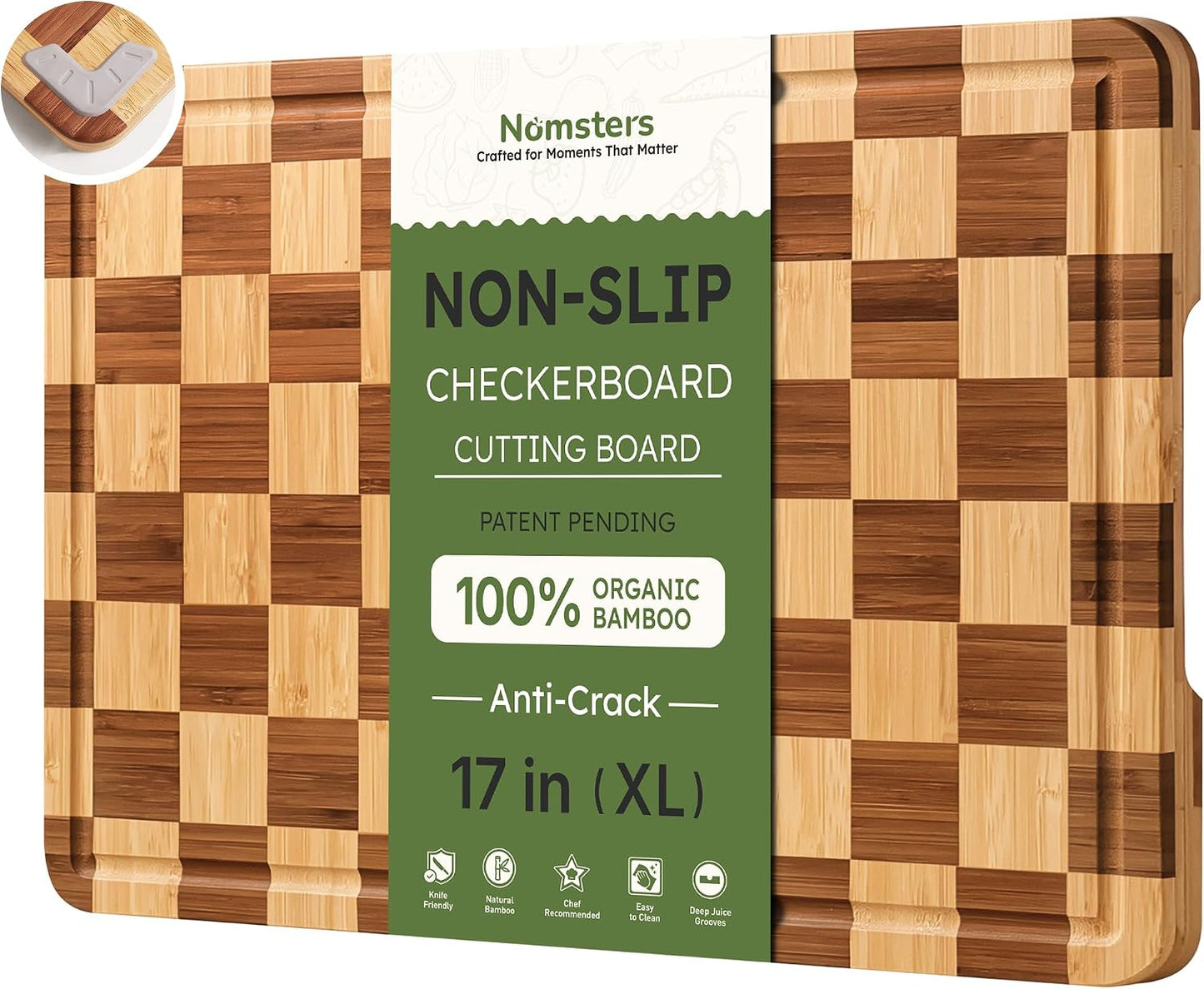 3 Pack Bamboo Cutting Board Set Checkered Wooden Cutting Board for Kitchen Non Toxic Charcuterie Board Serving Non Slip End Grain Wood Chopping Board for Meat Fruit Cheese Kitchen Housewarming Gift