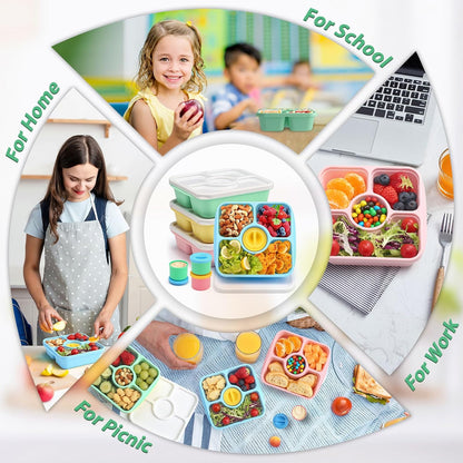 Bento Snack Box Containers for Adults Kids, 4 Pack Lunchable Meal Prep Containers Reusable, Stackable Bento Lunch Box, Food Storage Prep Containers with Lids and 4 Sauce Cups, Pastel Color, Clear Lid