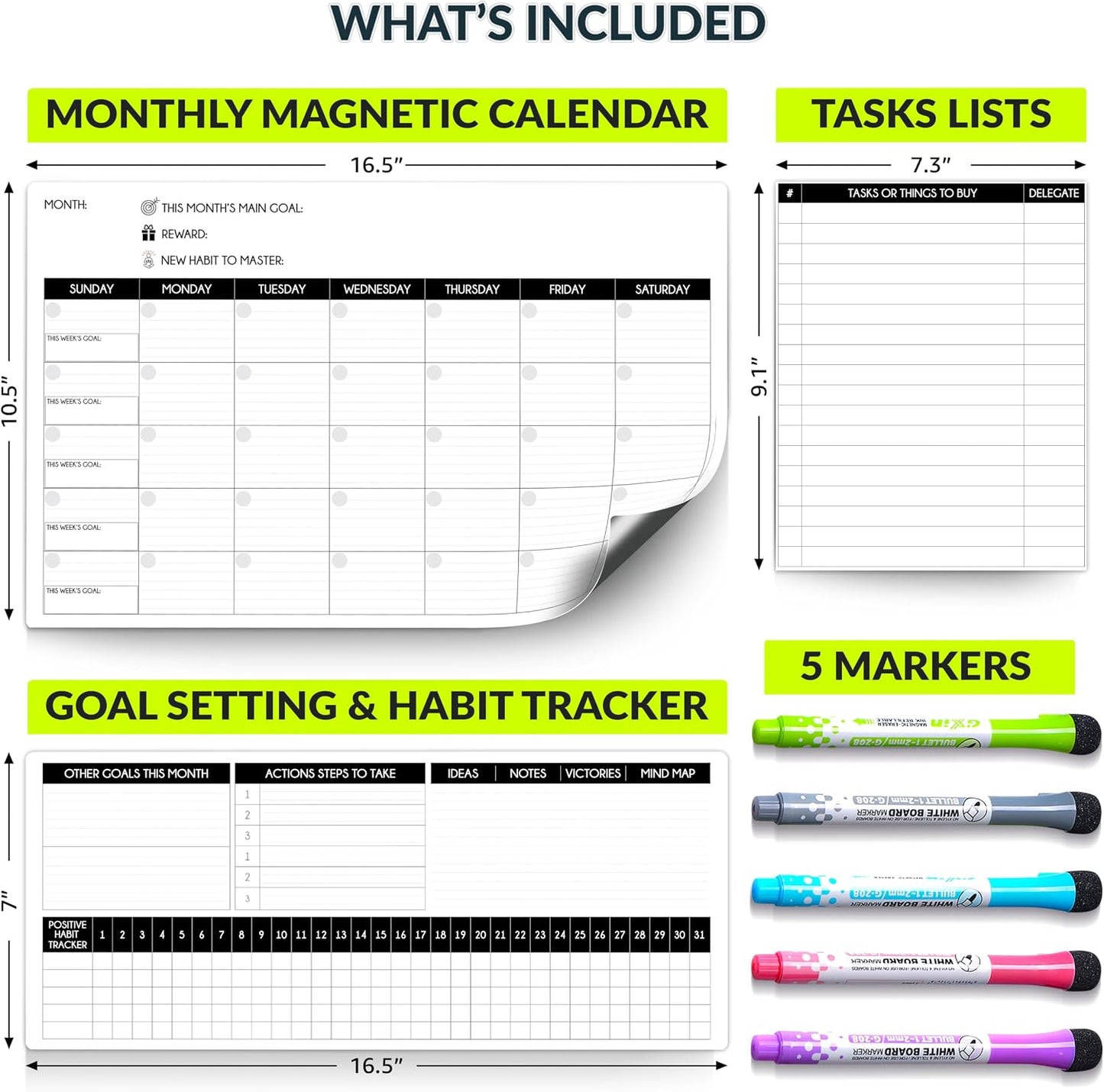 Fridge Calendar Acrylic 17x12”, Start Monday | Magnetic Calendar for Refrigerator | Acrylic Dry Erase Whiteboard Calendar for Fridge | Family Schedule Board with 5 Markers & Eraser by Freedom Mastery