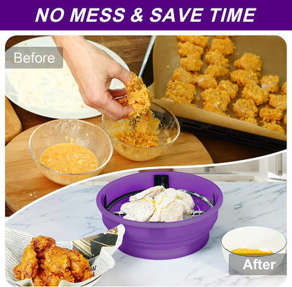 FJNATINH Collapsible Batter Bowl - Mess Free Better Breader Shaker Bowl with Lid Breading Shaker Container for Fried Fish, Fried Chicken, Onion Rings & More,No Leak,Easy to Store,Light Blue