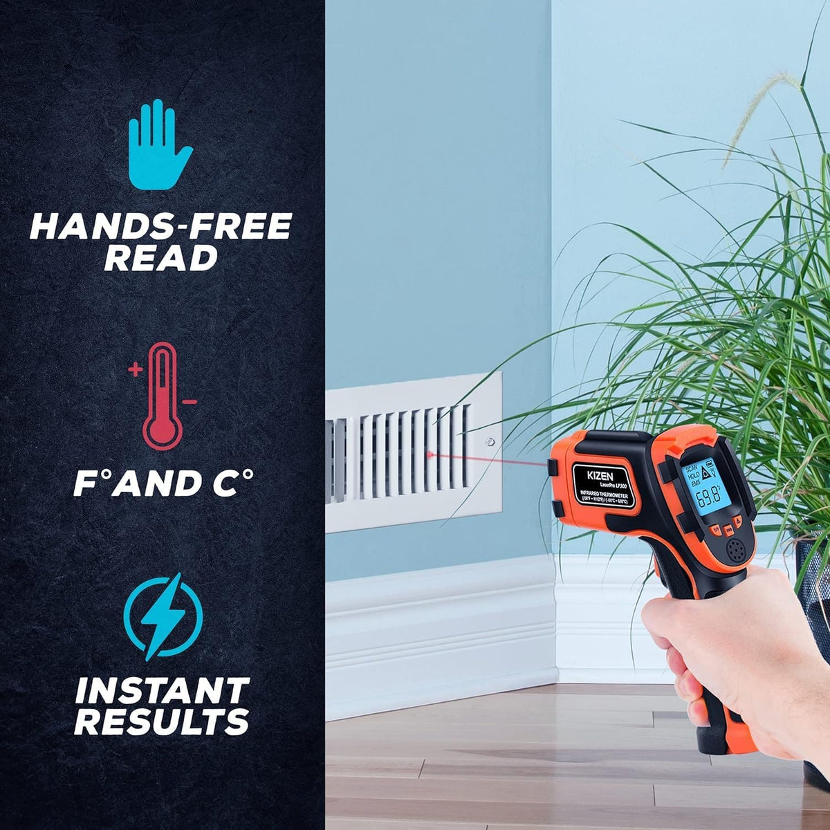 Kizen Infrared Temperature Gun - Handheld Surface Infrared Thermometer for Griddle, Grill, Pizza Oven, Candy, & A/C - Laser Thermometer Gun -58F to 1112F - Surface Temp Gun