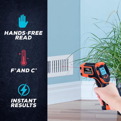 Kizen Infrared Temperature Gun - Handheld Surface Infrared Thermometer for Griddle, Grill, Pizza Oven, Candy, & A/C - Laser Thermometer Gun -58F to 1112F - Surface Temp Gun