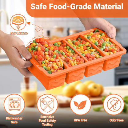 Silicone Freezer Trays with Lid for Soup, 1-Cup & 2-Cup Large Ice Cube Molds Food Storage Containers for Meal Prep, Freeze 500mL/250mL/125mL Portions – 2 Pack