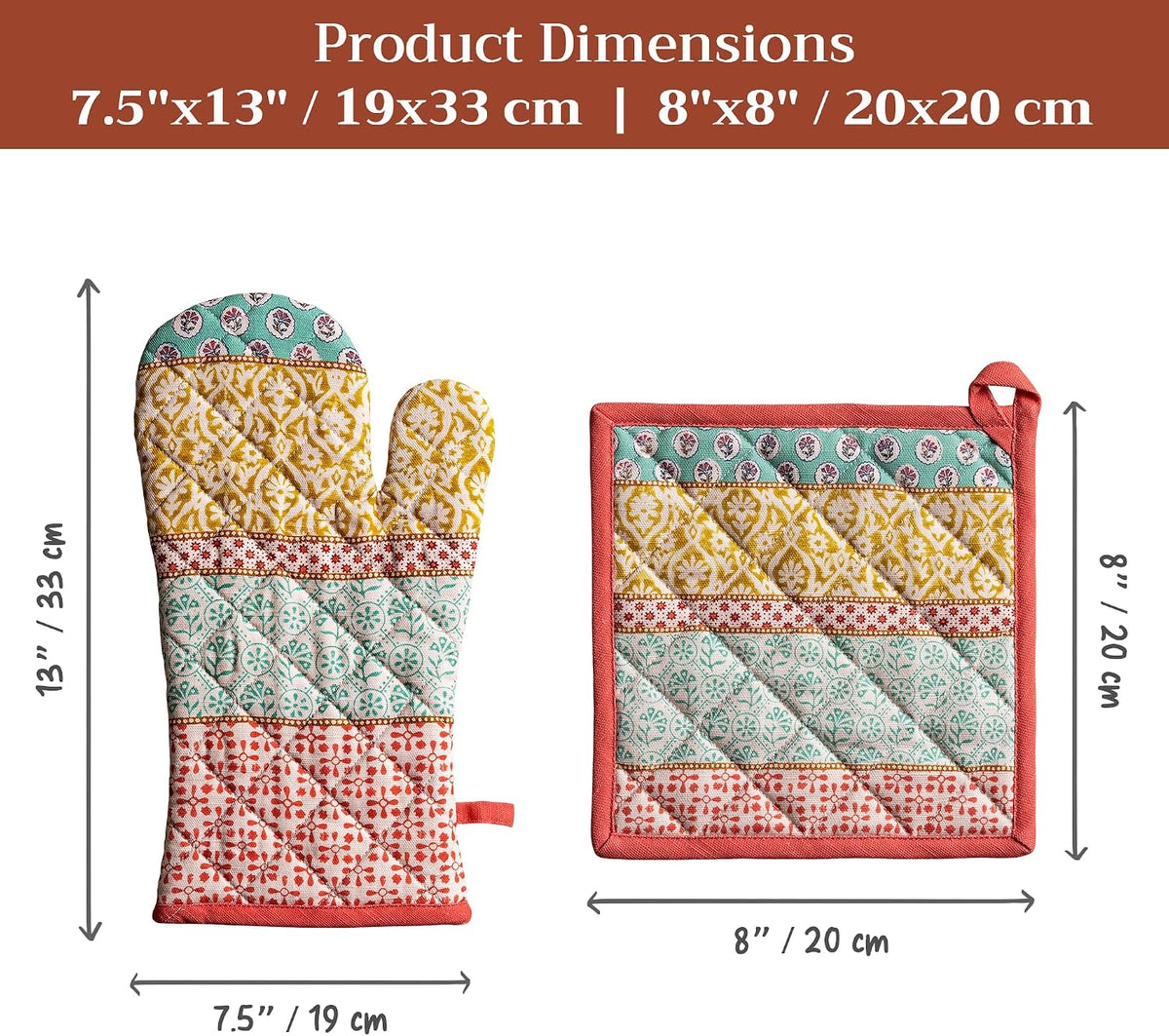 Maison d' Hermine 100% Cotton Oven Mitt & Pot Holder Set (7.5"x13" & 8"x8") - Colors C