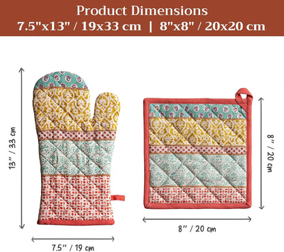 Maison d' Hermine 100% Cotton Oven Mitt & Pot Holder Set (7.5"x13" & 8"x8") - Colors C