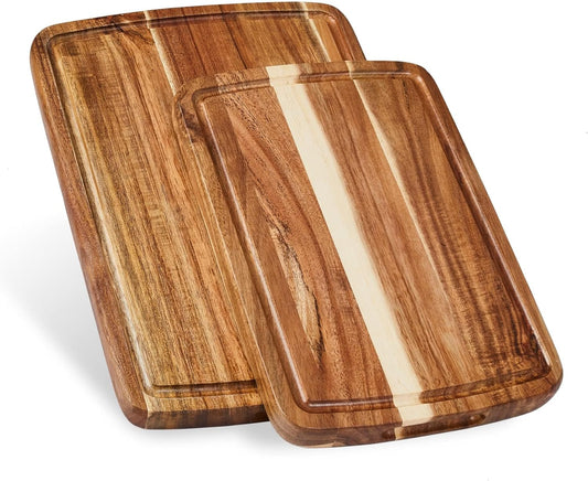 Sonder Los Angeles Doheny Wood Cutting Board Set | Acacia Edge Grain Cutting Board for Kitchen with Juice Groove | Perfect for Compact Daily Use | Gift Box Included | 14x10x1 in & 12x8x1 in