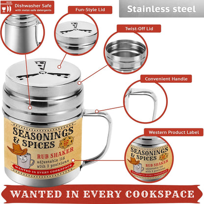 CUSINIUM 10 oz Seasonings Spice Shakers - BBQ Dry Rub Shakers - Cooking Dredge with Adjustable Fan-Style Lid and Handles