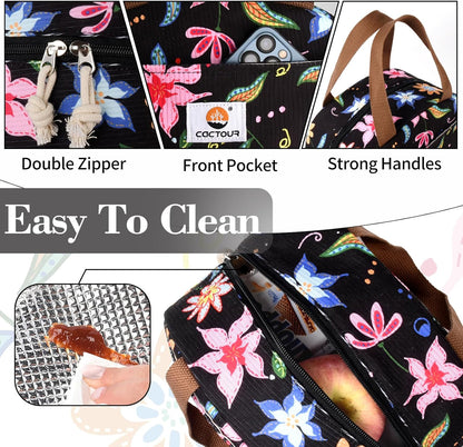 CaCTOUR Lunch Box for Women Girls Teens,Cute Lunch Box Cooler Bag, Portable Insulated Small Lunch Bag Women Reusable Corduroy Lunch Tote for Work/Travel/Picnic/School (Dog Green,Small)