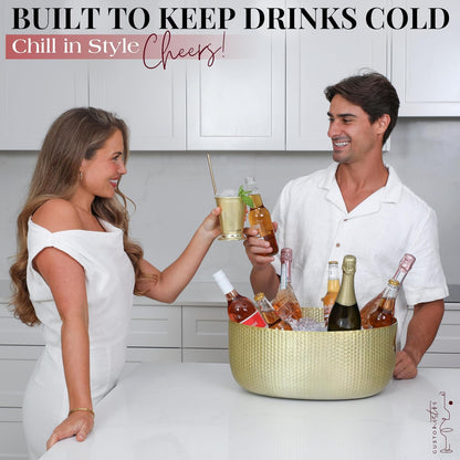Gusto Nostro Large Beverage Tub for Parties - Metal Tub for Wine Bottles,Champagne,Beers - High Capacity Ice Bucket for Drinks - Extra Large Ice Buckets for Parties (22 qt) Outdoor Party Drink Bucket