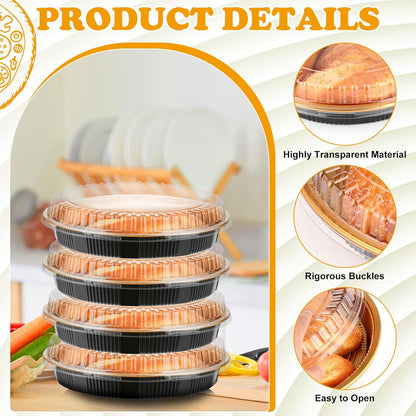 Yoiemivy 24 Pack Disposable Pie Carrier with Clear Lid, 9'' Plastic Serving Tray Round Pie Platters Pizza Container for Pies Salad Meal Prep