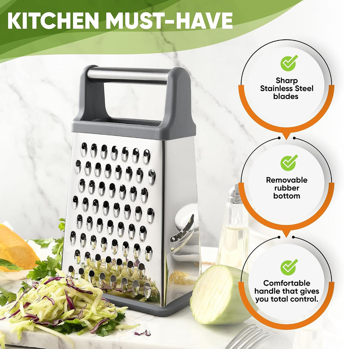 Spring Chef Stainless Steel XL Cheese Grater for Kitchen, Green
