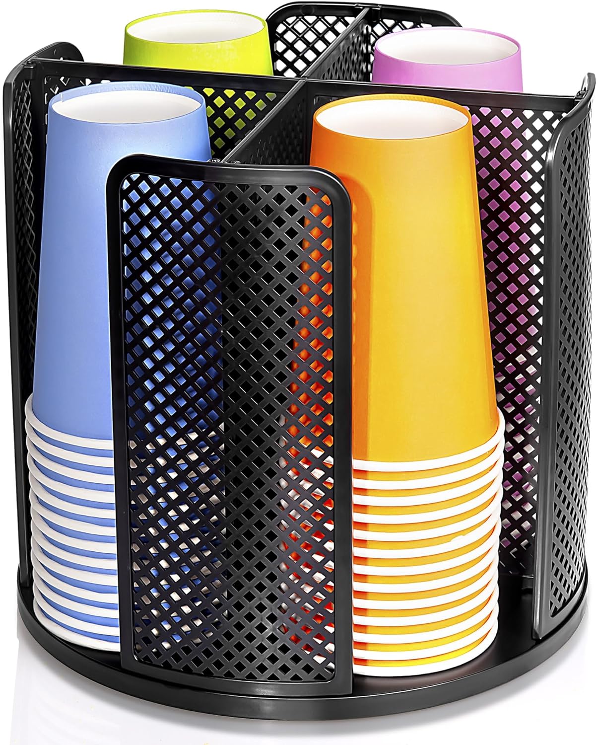 Rotating Paper Cup Dispenser with 4 Compartments, Disposable Coffee Cup Storage & Lid Holder for Countertops, Kitchen, Coffee Stations (White)