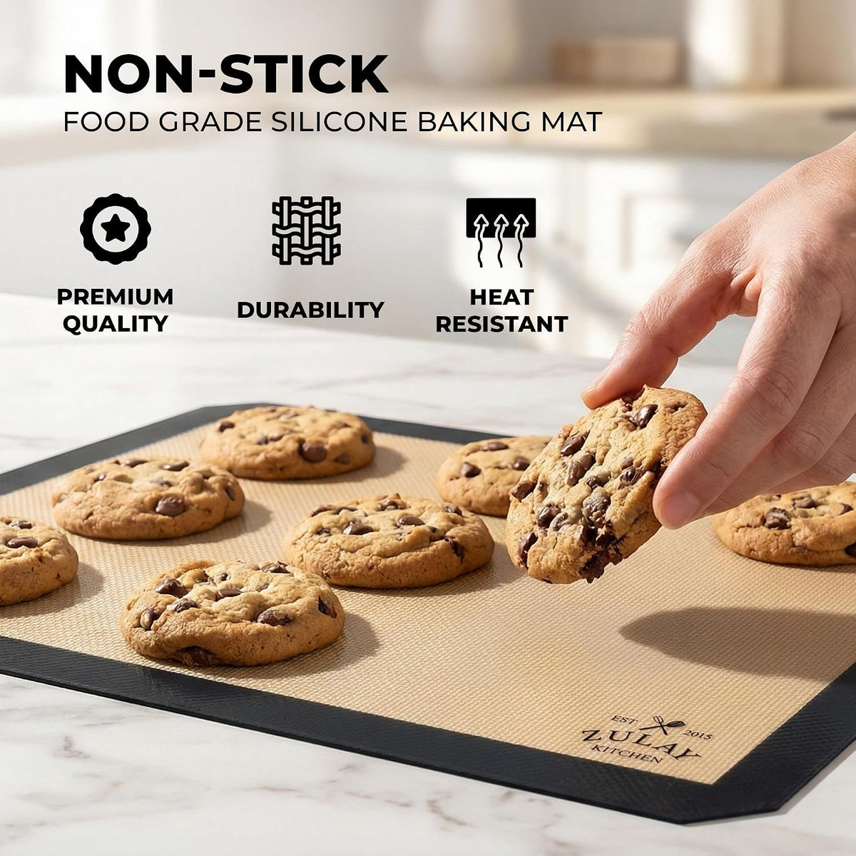 Zulay Kitchen Silicone Baking Mat – 16.5"×11.6" BPA-Free Reusable Baking Sheet, Heat Resistant 480°F – Non-Slip Border, Perfect for Cookies, Bread, Pastries & Oven Use - (Dark Gray)