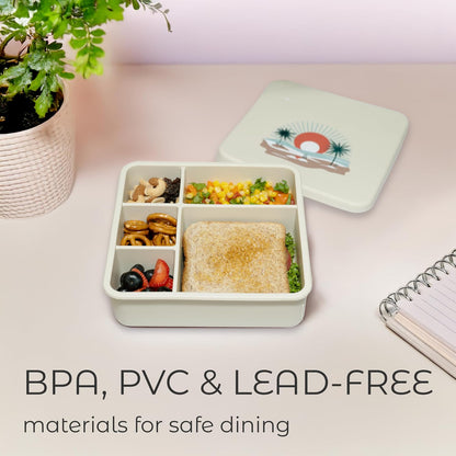 ASOMIC Large Silicone Bento Box, 5 Compartments, Leakproof Lunch Container, BPA-Free, Microwave & Dishwasher Safe, For Work, School & Travel (Ivory)