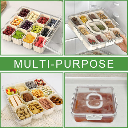 shopwithgreen 2Pcs Divided Serving Tray with Lid and Handle, Portable Snackle Box Snack Containers for Charcuterie, Party, Veggies, Snack, Fruit, Nuts, Candy, Chip, Entertaining, Picnic
