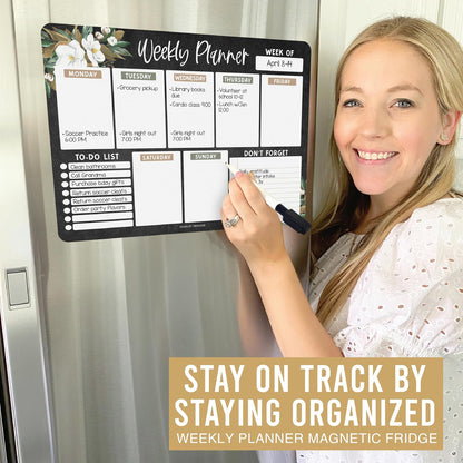 Hadley Designs Weekly Magnetic Calendar for Refrigerator - Dry Erase Board for Fridge, Magnetic Weekly Planner for Kitchen, Reusable Schedule Organizer (Magnolia)