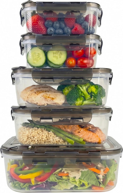 Compartmentalized Plastic Airtight Food Storage Containers with Vented Lids, 3-Compartment Design, BPA-Free, 5-Pack (5.5 Cups Each) for Meal Prep and Portion Control