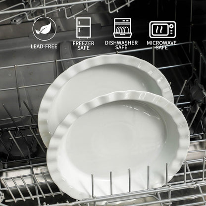 9 Inch Porcelain White Pie Pans – Set of 2, 40 oz Fluted Edge Non-Stick Baking Dishes for Apple Pies, Quiches, Pot Pies & Desserts – Pie Plates, Quiche Dish, Pie Weights Compatible