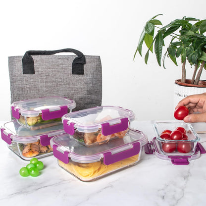 C CREST Airtight Food Storage Glass Containers with Locking Lids- 5 Large (32oz) and 5 Small (12oz), Leak-proof