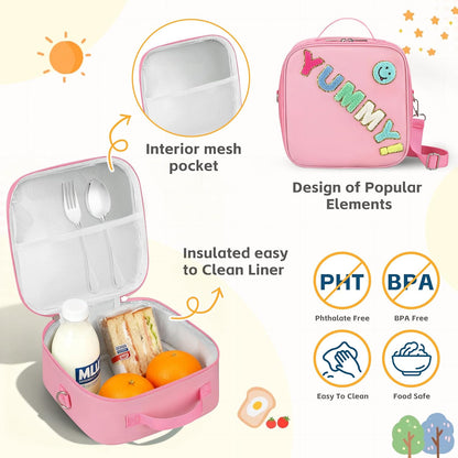 Reusable Insulated Lunch Bag for Kids Teens & Adults with Adjustable Shoulder Strap - Large Durable Lunch Bag Tote for School Travel Picnic Work - Leakproof Design Lunch Carrier (Black -3D Dinosaur)