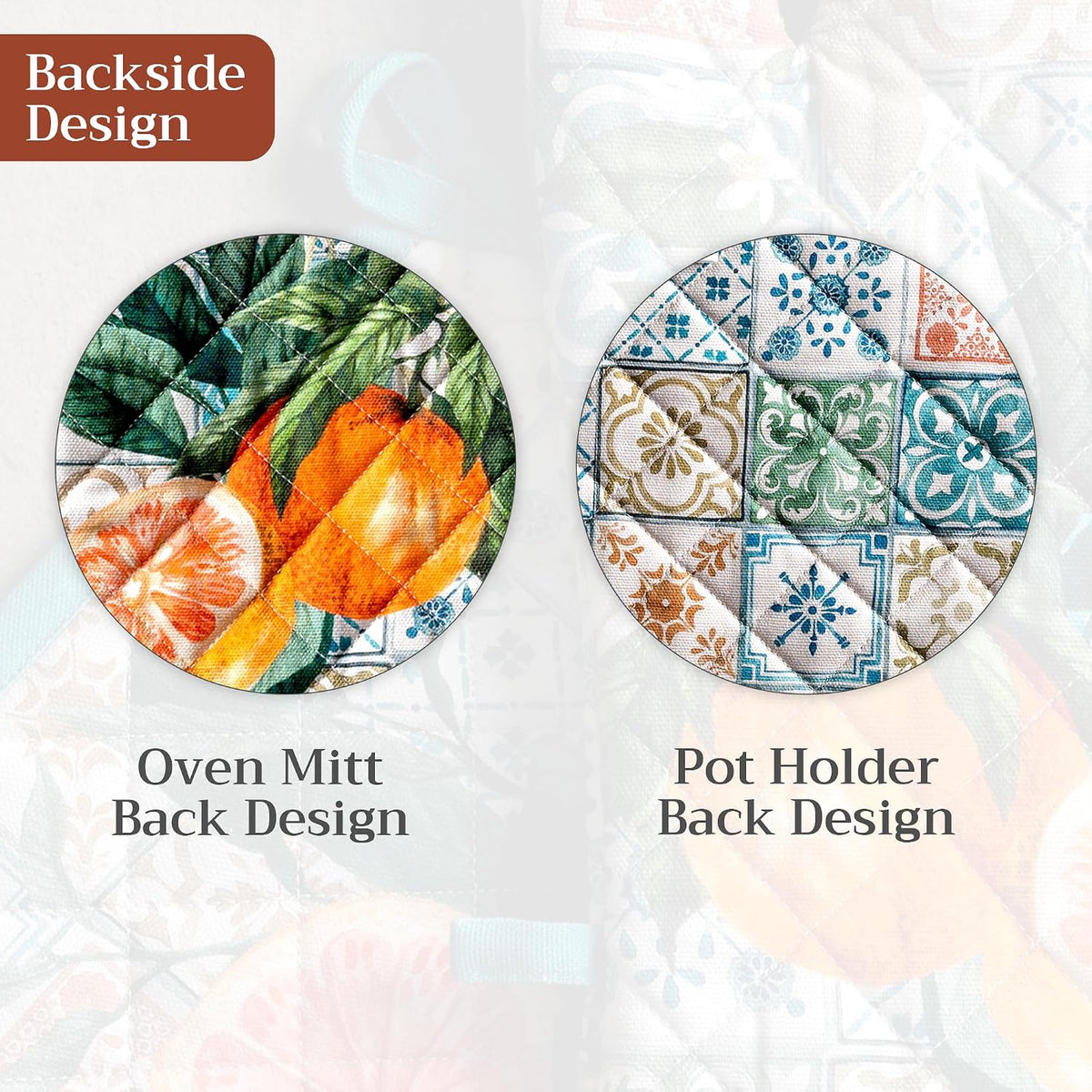 Maison d' Hermine 100% Cotton Oven Mitt & Pot Holder Set (7.5"x13" & 8"x8") - Colors C