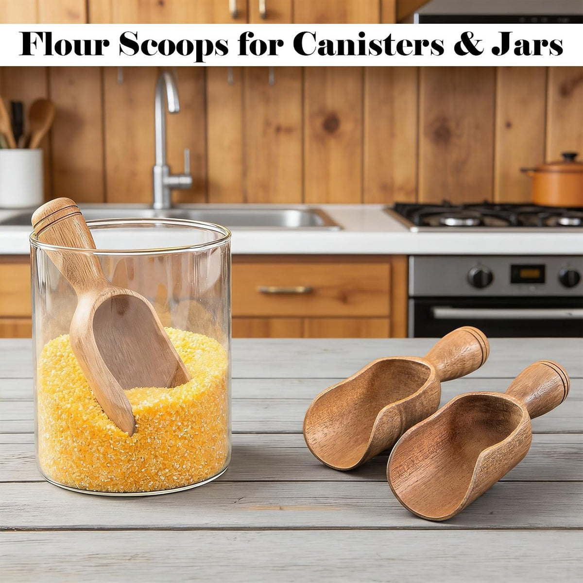 Wooden Scoops for Canisters Wooden Scoop for Jars Acacia 5″ Med-size Flour Scoop Coffee Scoops for Ground Coffee Measuring Spoon for Bath Salt Scoop Wood Laundry Detergent Shovel -Multipurpose