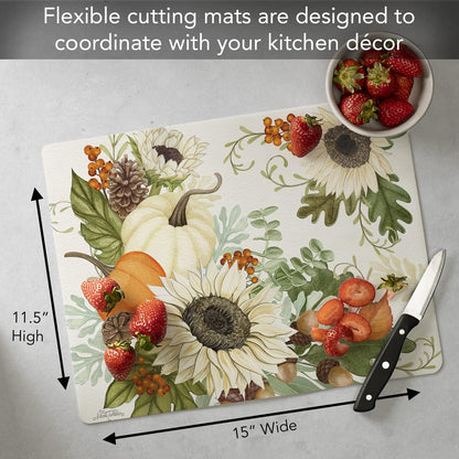 Cut N' Funnel Eat Fresh Designer Flexible Cutting Board Mat 15" x 11.5" Made in the USA Decorative Flexible Easy to Clean