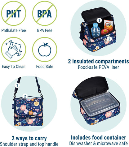 Wildkin Kids Two Compartment Insulated Lunch Bag – Keeps Food Hot or Cold, Easy-Clean Lining, Leak-Resistant & BPA-Free – Boys & Girls, Ideal for School, Travel & Daycare – Jurassic Dinosaurs