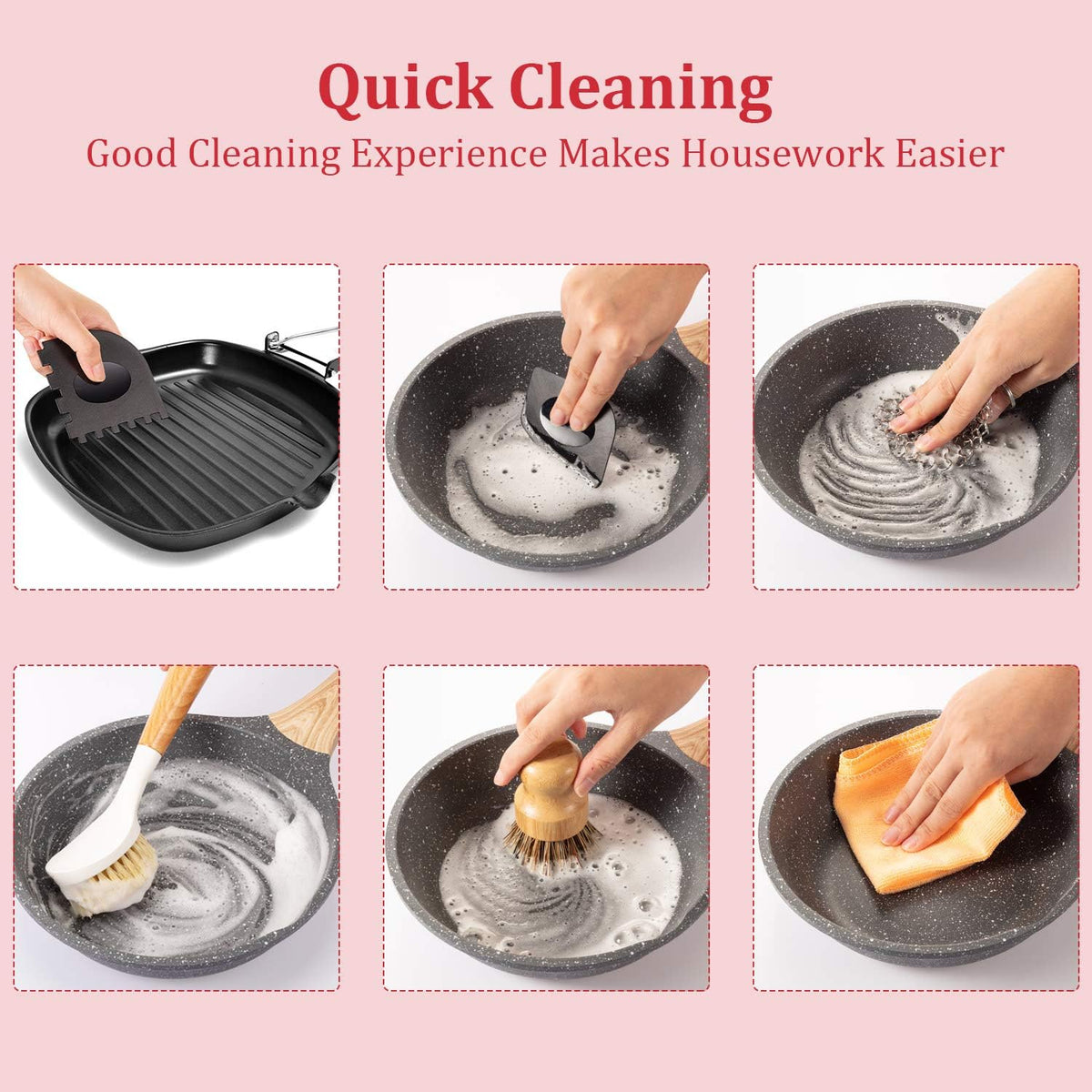 8 Pcs Kitchen Cleaning Set for Dish Cast Iron Pan Grill Skillet Pot Wok