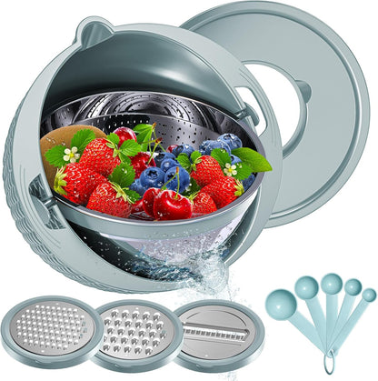 4-1 Colander with Bowl & Spoons Set - Rotatable Colander for kitchen with New Upgraded Graters, Food Strainer(Patented) for Pasta, Fruits, Vegetables, Funny Presents for Women, Beige